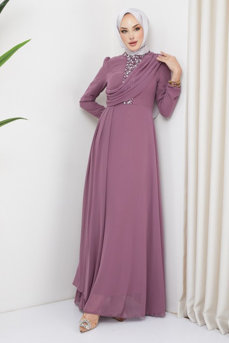 ROSE COLOR   EVENING DRESS  